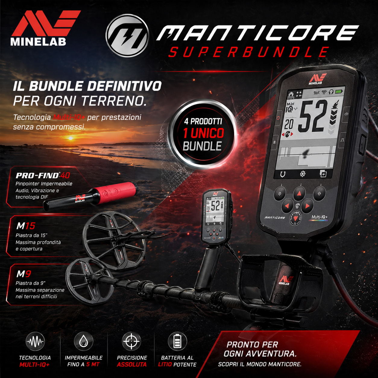 Minelab Manticore Super Bundle con M9 M15 e PRO-FIND 40