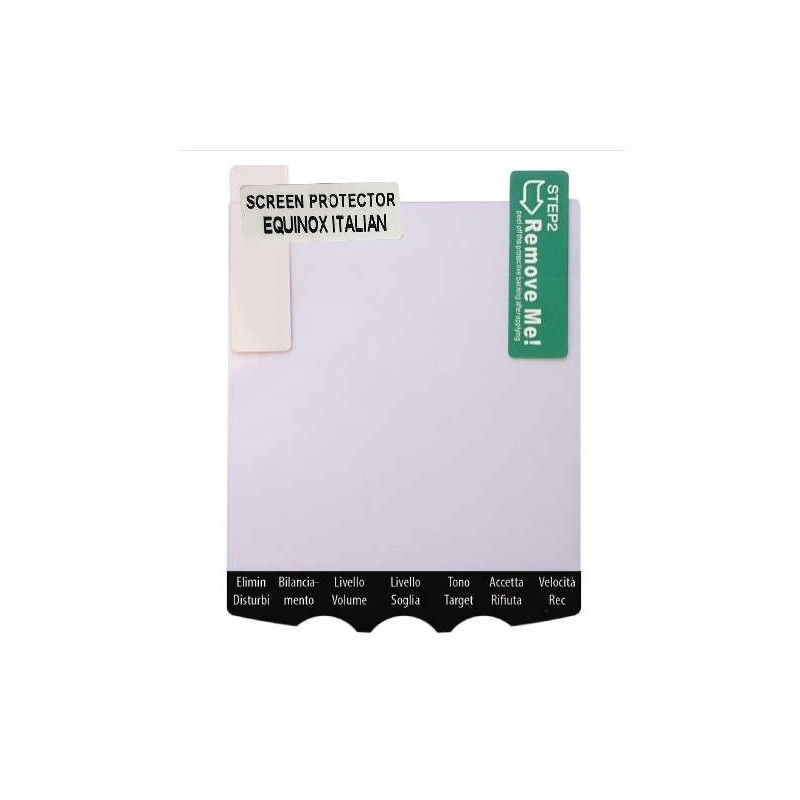 Descrizione Kit composto da 5 pellicole protettive con didascalia delle funzioni in italiano + 1 panno per la pulizia dello schermo dei metal detector Minelab serie Equinox.